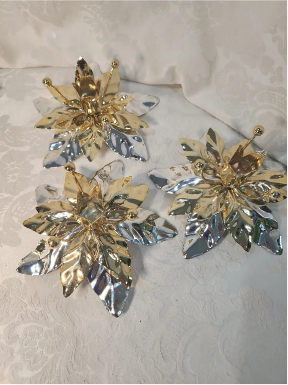 1995 Dept 56 Christmas Poinsettia 15pc Set 3candlesticks/12napkinrings,beautiful